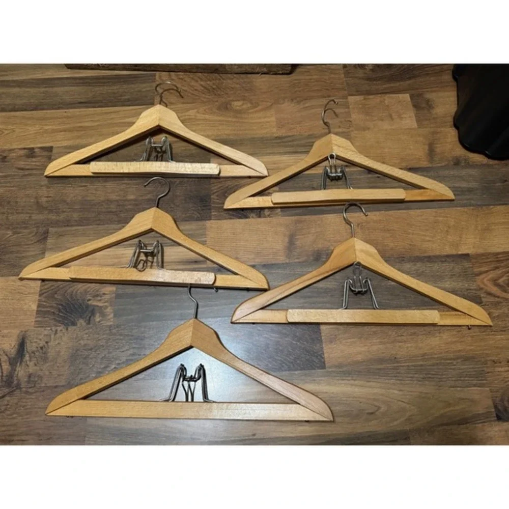 Vintage Wooden‎ Hangers Set of 9 Natural Wood Suit Trouser and Coat Hangers